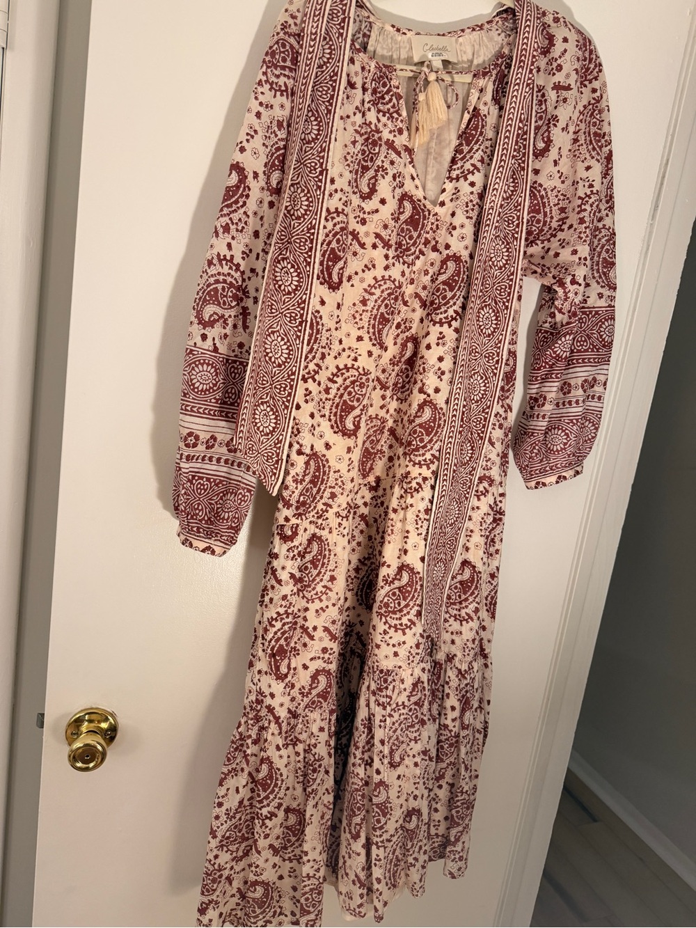Cleobella Cream and Burgundy Paisley Boho Maxi Dress